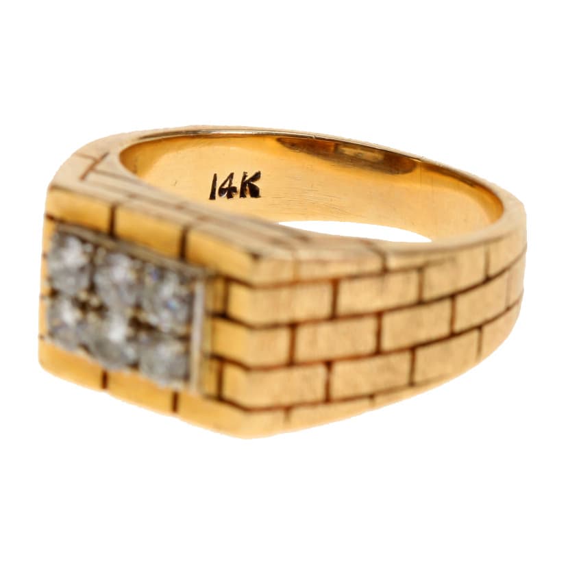 Brick Pattern 14K Gold and Diamond Ring
