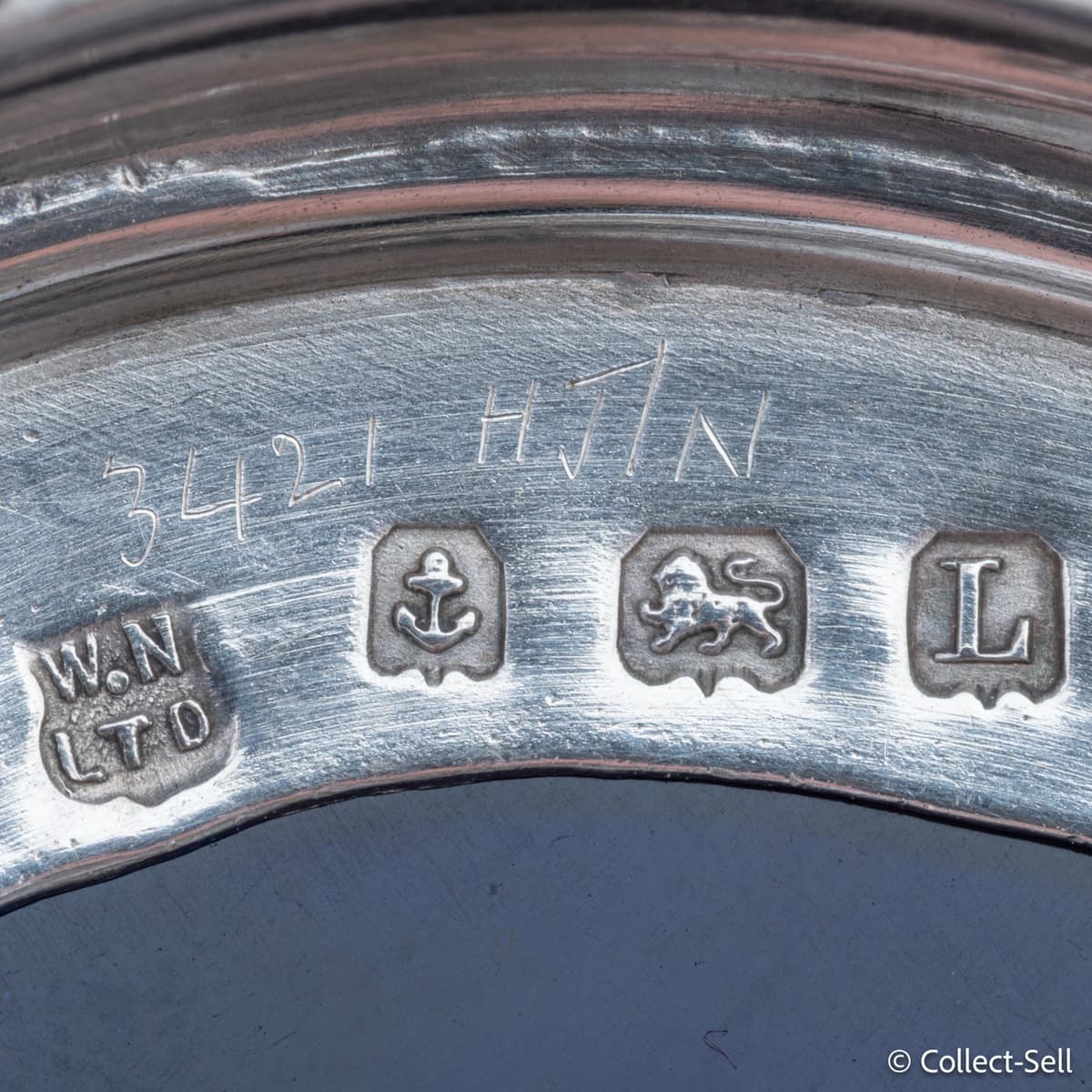 Close-up of Birmingham silver hallmarks and W.N LTD maker’s mark