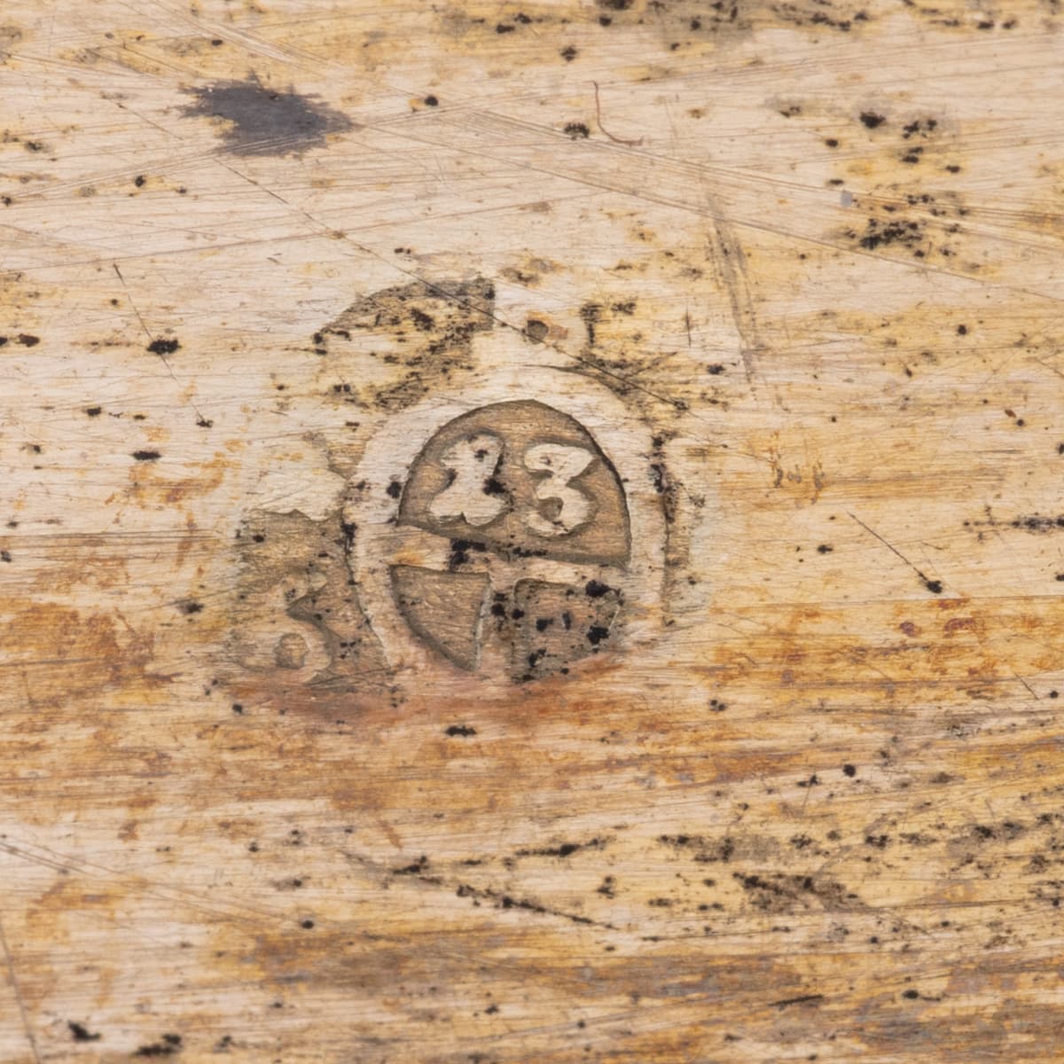 Close-up of Austrian silver hallmark showing 13 loth fineness and Prague “B” mark