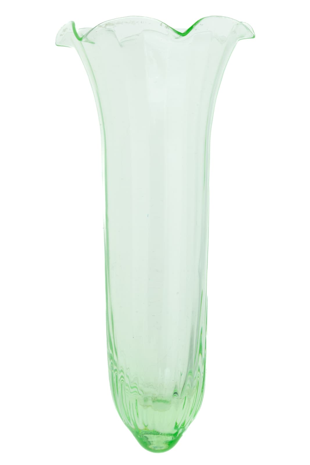 Green uranium glass trumpet vase, 5.25 inches tall