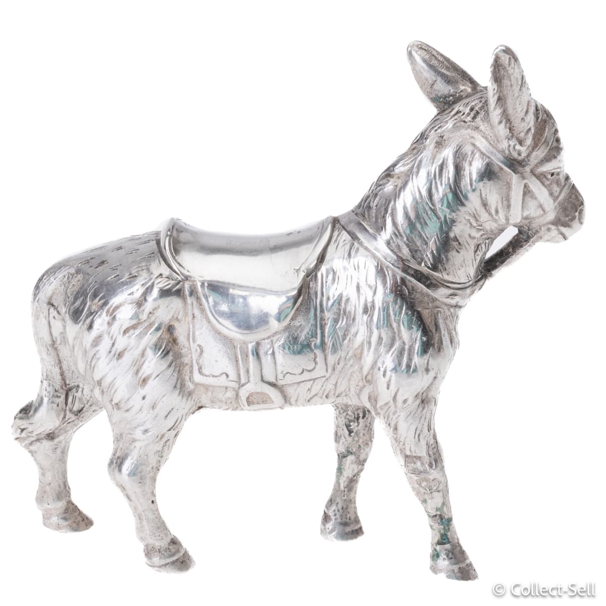 Antique sterling silver donkey figurine with saddle and bridle, Israel Segalov import, London 1924