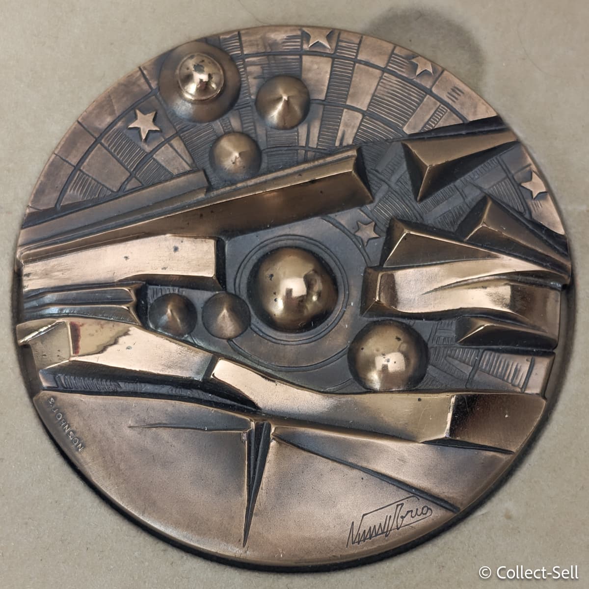 Obverse of 1984 Decorative and Propaganda Arts Miami bronze medal by Jorio Vivarelli