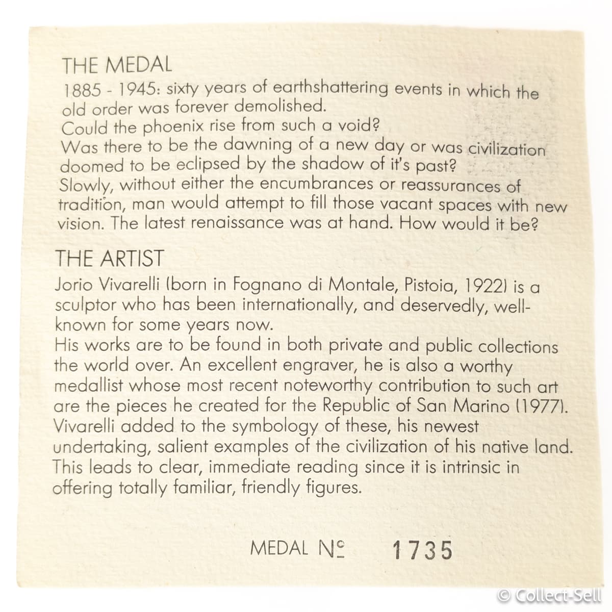 Information card about the Mitchell Wolfson Jr. Collection of Decorative and Propaganda Arts, Miami 1984