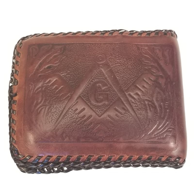 Hand Tooled Masonic Freemason Leather Wallet Compass Square Masons Vintage Mens