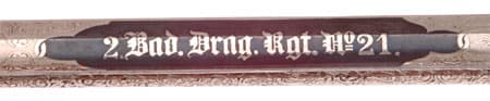Imperial German Engraved Sword Baden Dragoon Regiment 21