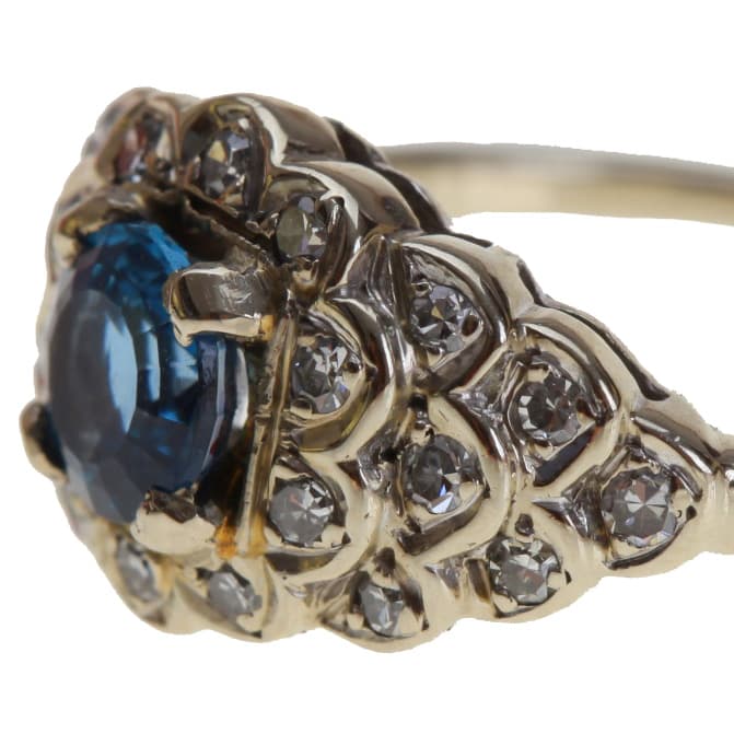 14K White Gold Sapphire and Diamond Cluster Ring