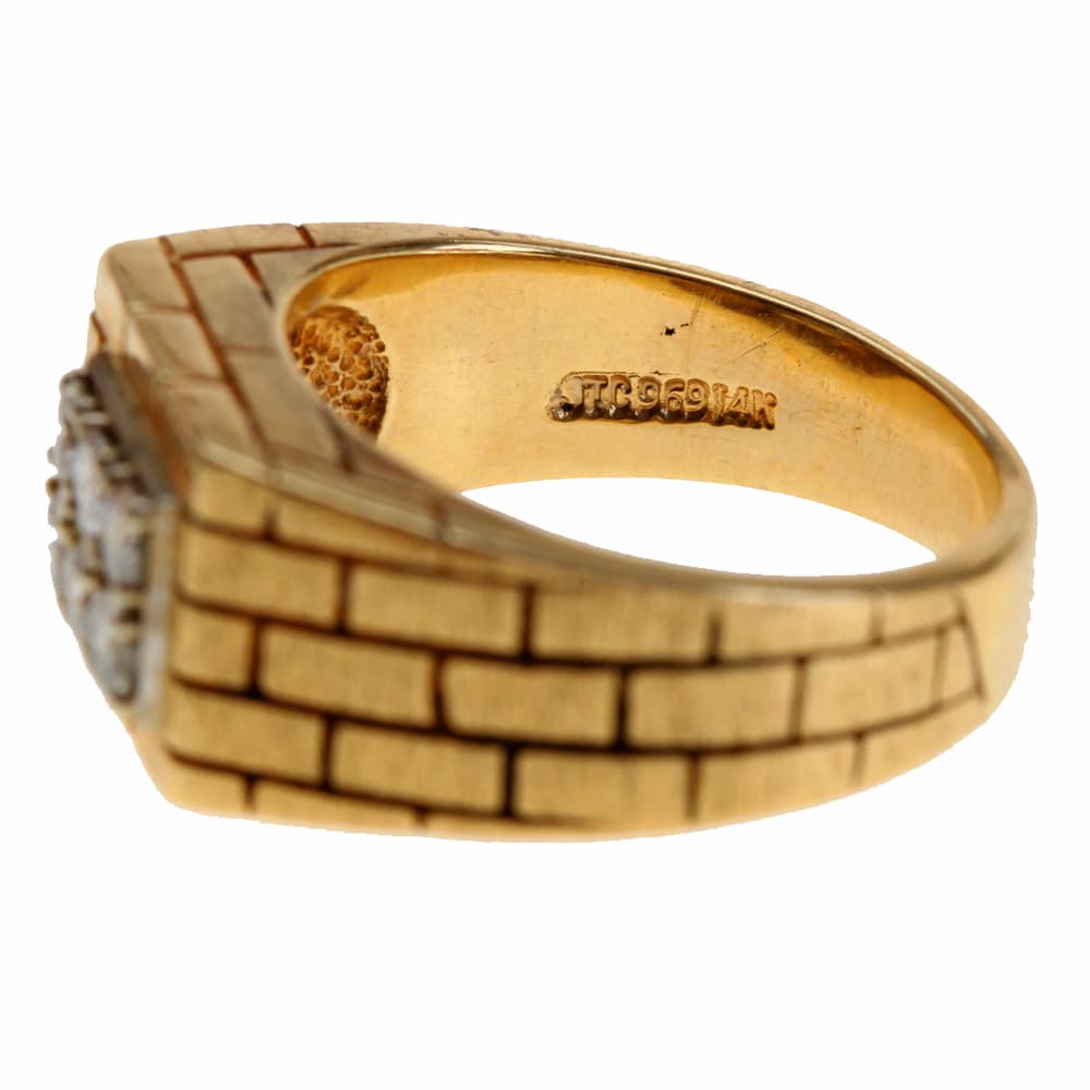 Brick Pattern 14K Gold and Diamond Ring