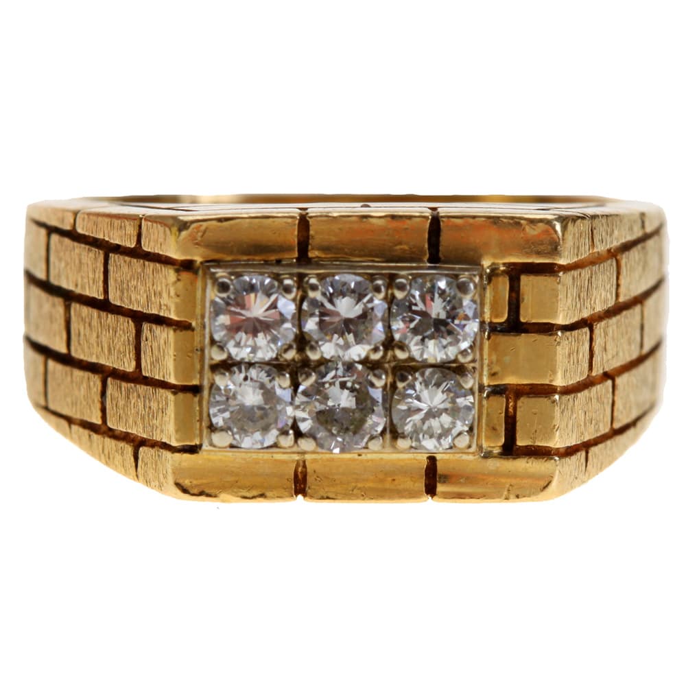 Brick Pattern 14K Gold and Diamond Ring