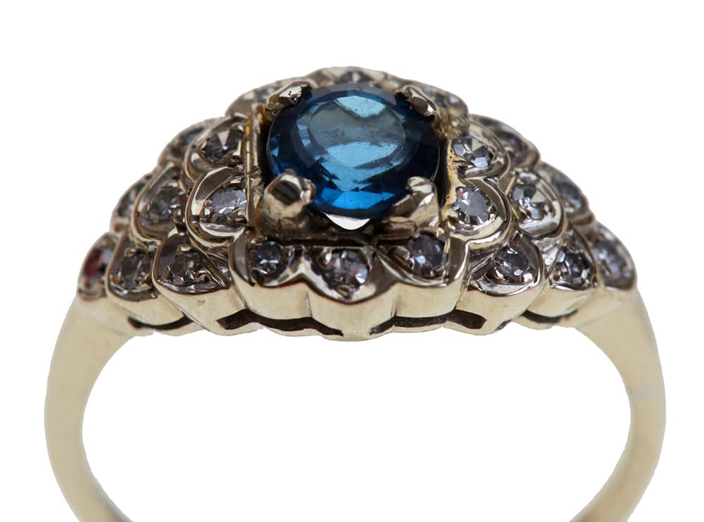 14K White Gold Sapphire and Diamond Cluster Ring