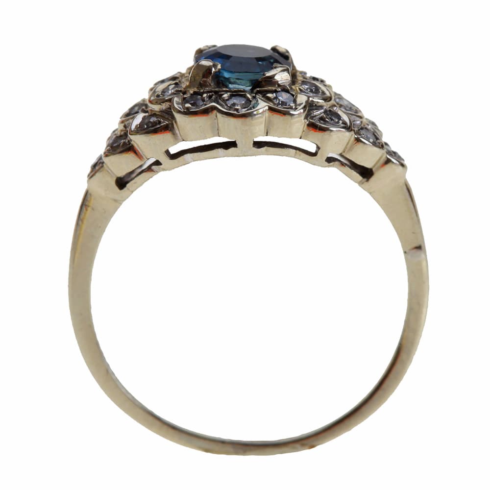 14K White Gold Sapphire and Diamond Cluster Ring