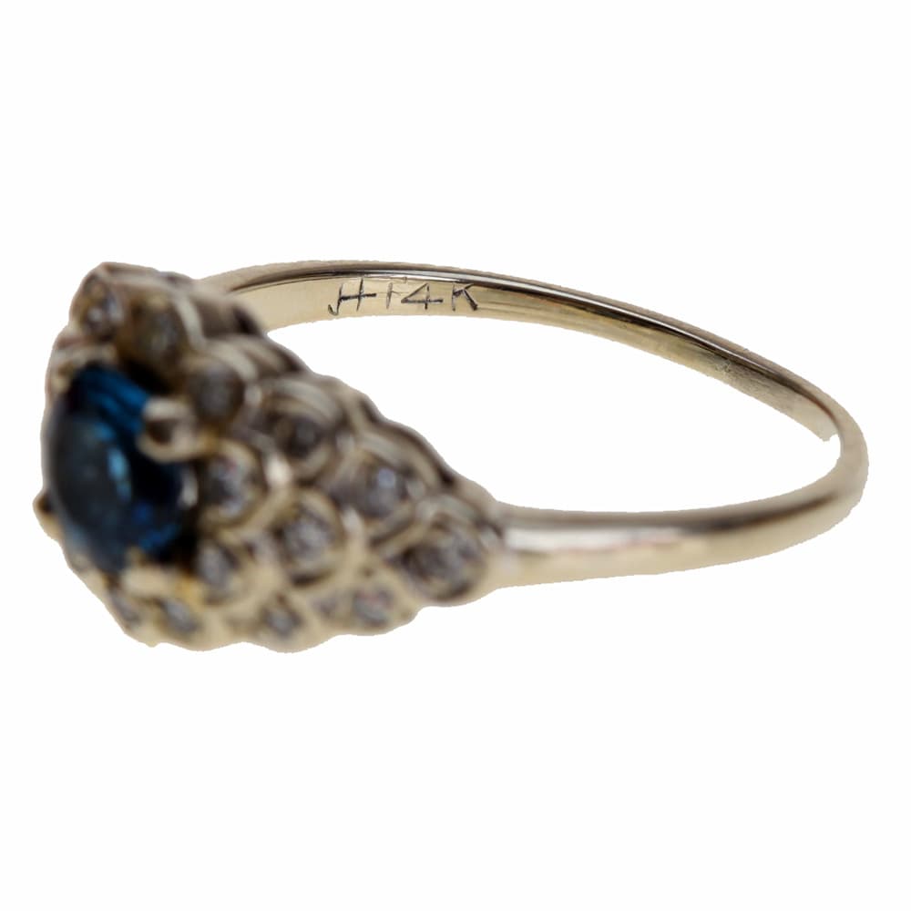 14K White Gold Sapphire and Diamond Cluster Ring