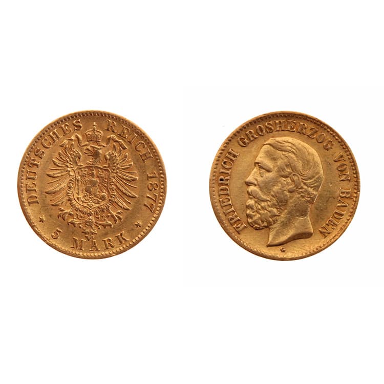 1877 G Germany Baden 5 Gold Mark