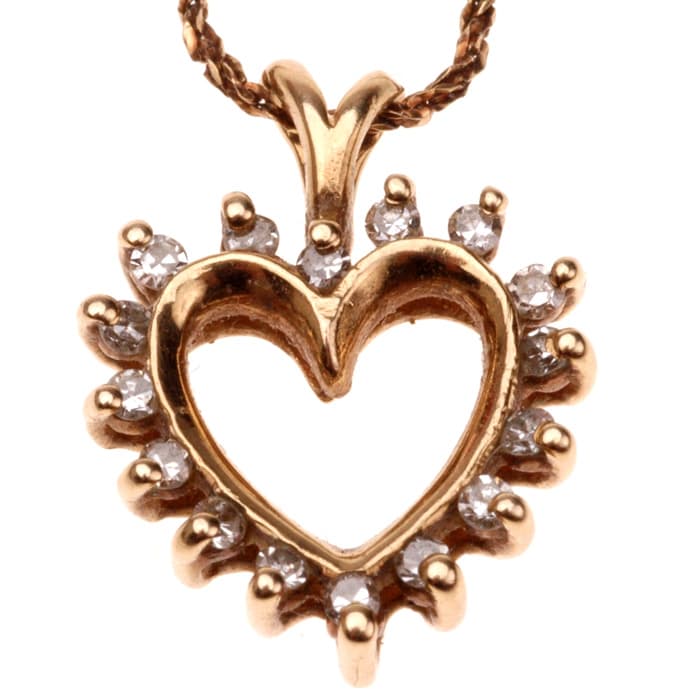Gold Diamond Heart Outline Necklace - Front