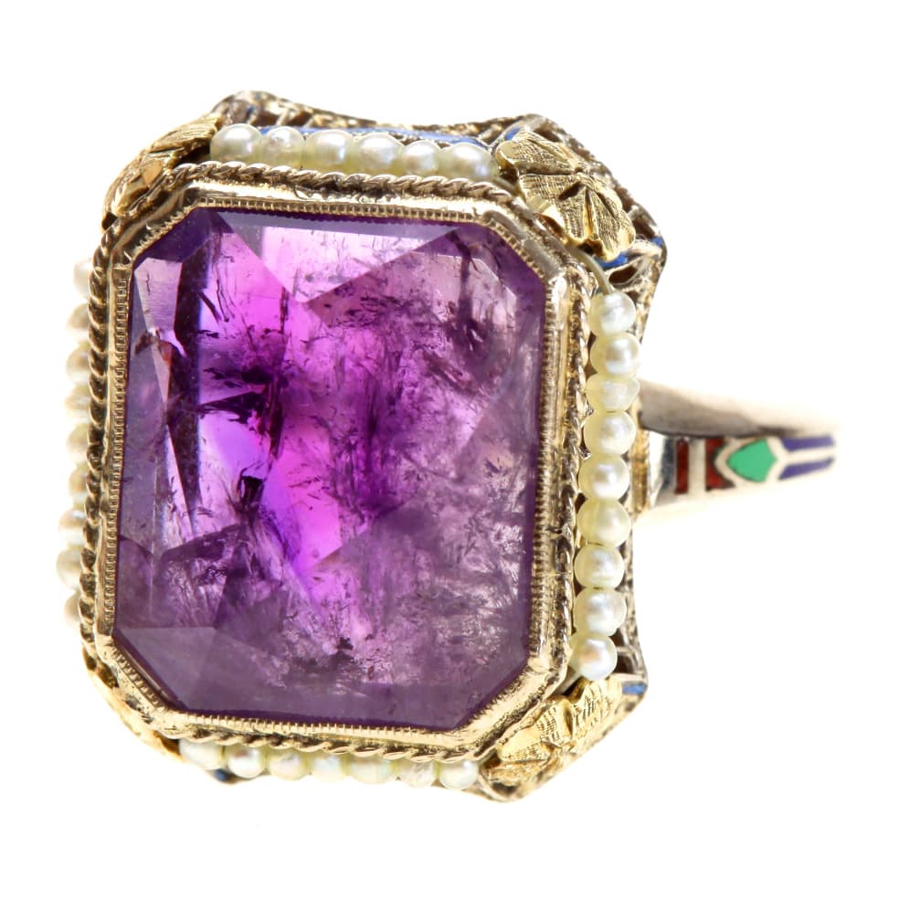 Purple Sapphire Pearl 14K Gold Ring