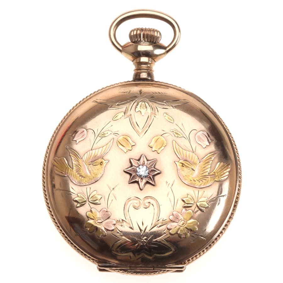 Waltham 11j 6s grade H Hunting 20yr hunting with diamond Pocket Watch