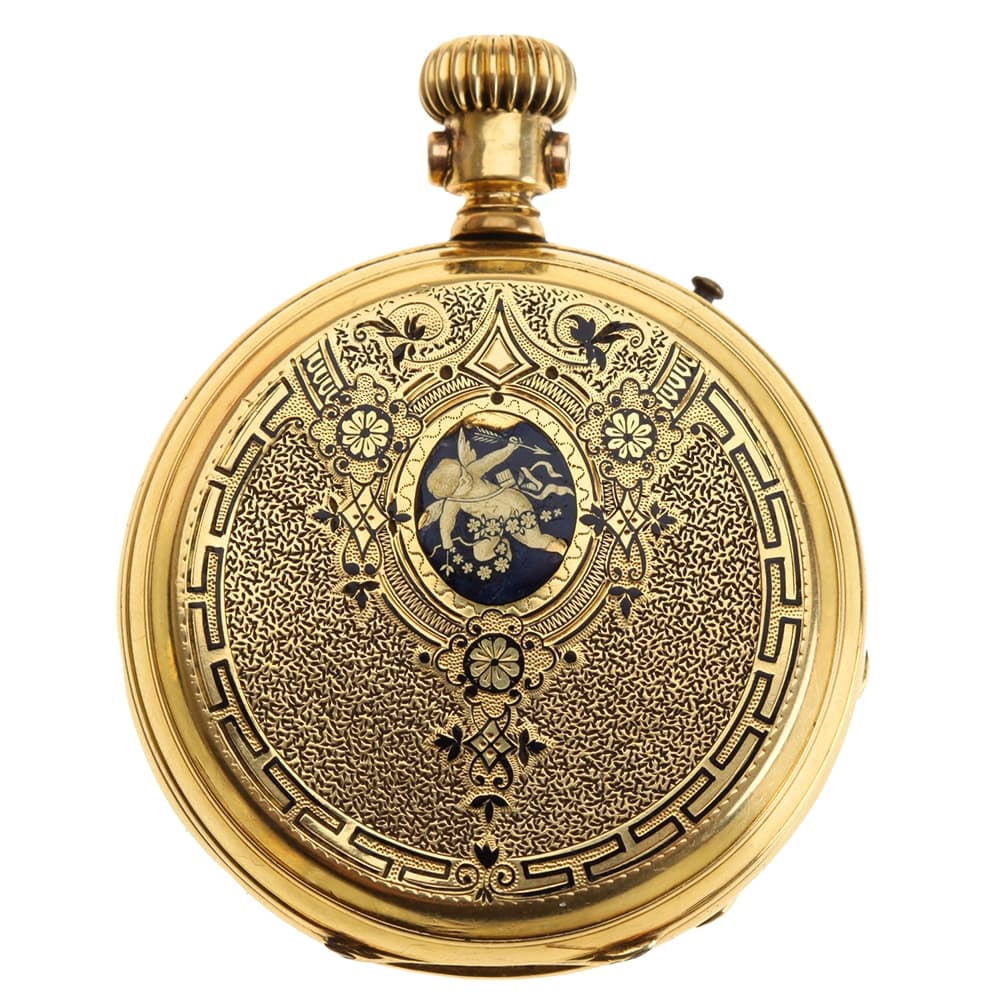 Swiss 18k Gold & Enamel 15 Jewel Pocket Watch