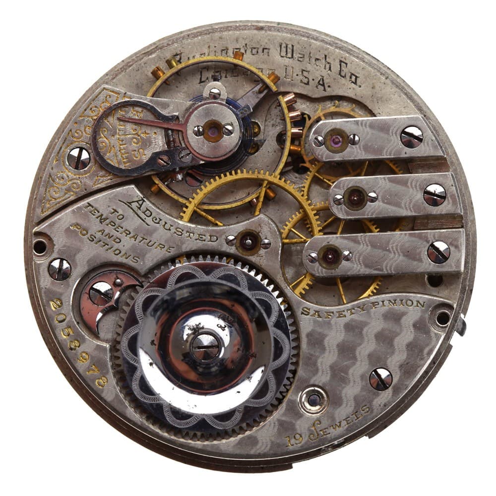 Burlington Special Private Label Illinois 16s 19j Grade 185 Getty Adjusted Hunting Lever Set Nickel Movement