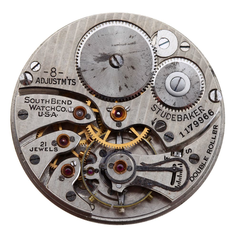 South Bend 16s 21j Studebaker Model 2 3-finger Openface Pendant Set Nickel Movement