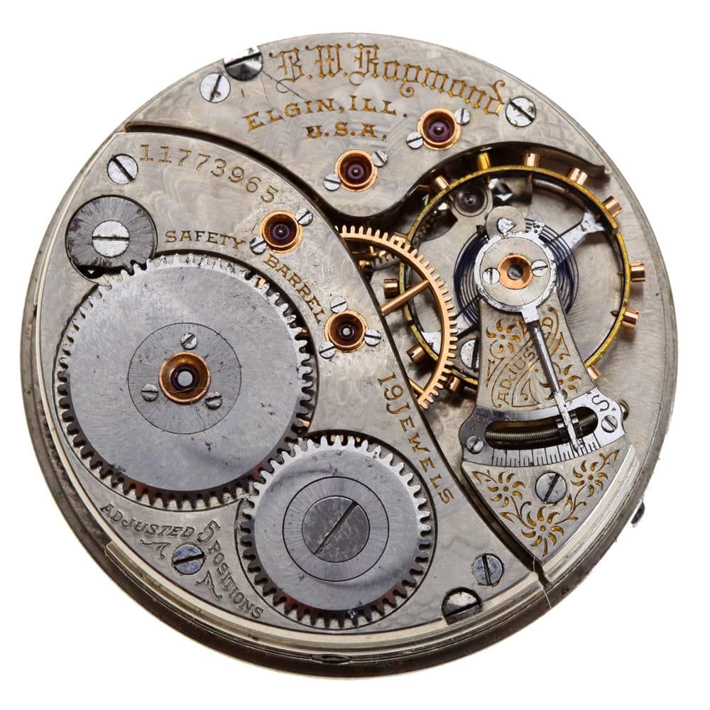 Elgin BW Raymond 18s 19j Grade 240 Model 8 Class 91 Openface Lever Set Nickel Movement