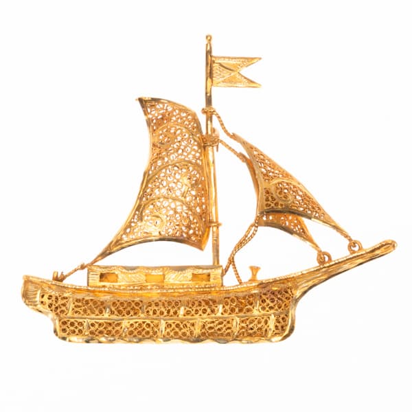 Filigree Sailing Ship Brooch